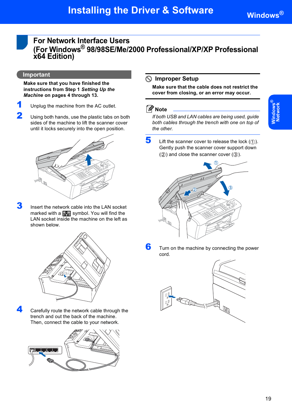 For network interface users (for windows, For network interface users, For windows | Installing the driver & software, Windows | Brother MFC-440CN User Manual | Page 21 / 35