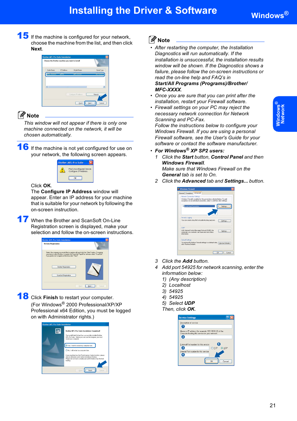 Installing the driver & software, Windows | Brother MFC-440CN User Manual | Page 23 / 35