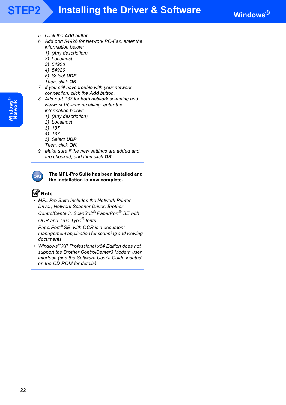 Step2, Installing the driver & software, Windows | Brother MFC-440CN User Manual | Page 24 / 35