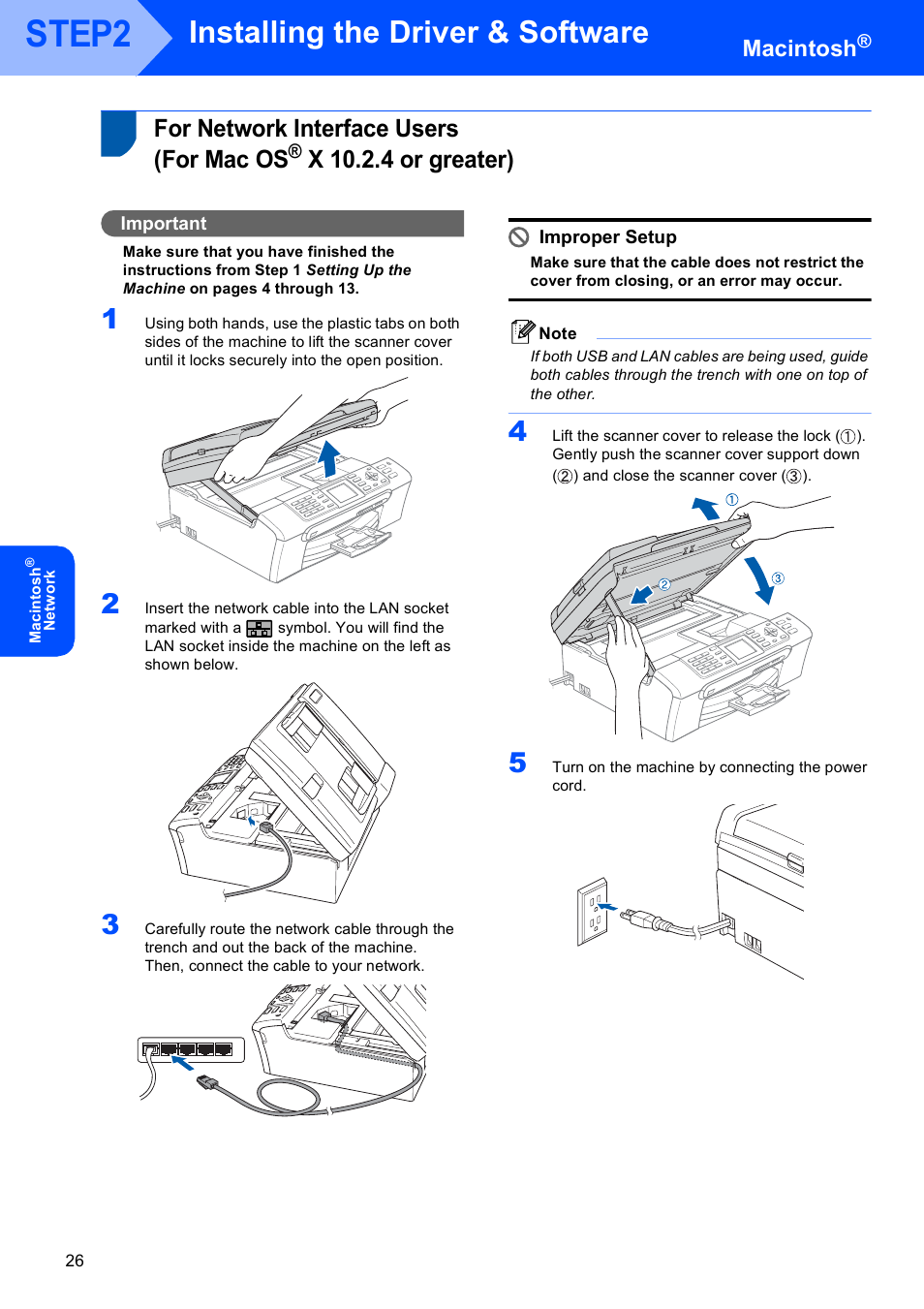 For network interface users (for mac os, X 10.2.4 or greater), For network interface users | For mac os, Step2, Installing the driver & software, Macintosh | Brother MFC-440CN User Manual | Page 28 / 35