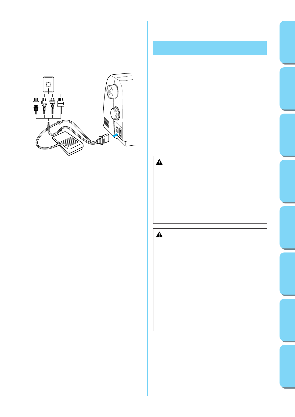 Operating your sewing machine, Connecting plugs, Warning | Caution | Brother XL-6562 User Manual | Page 17 / 101