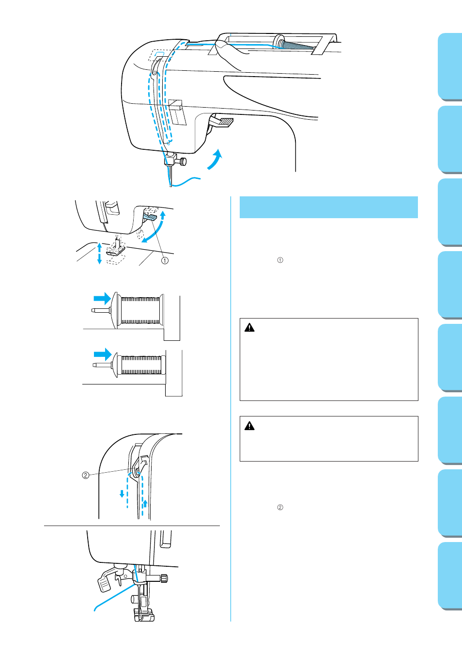 Upper threading, Caution | Brother XL-6562 User Manual | Page 43 / 101