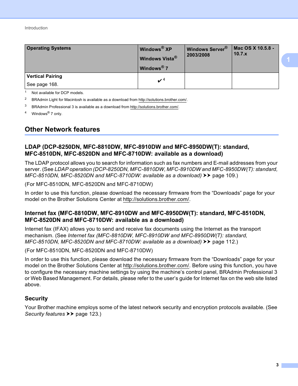 Other network features, Security | Brother MFC-8950DWT User Manual | Page 10 / 187