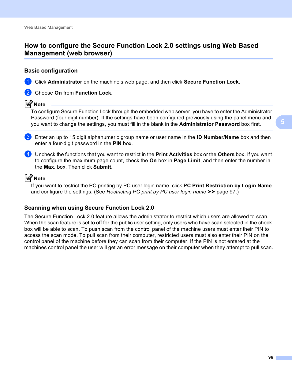 Basic configuration, Scanning when using secure function lock 2.0, Web browser) | Brother MFC-8950DWT User Manual | Page 103 / 187