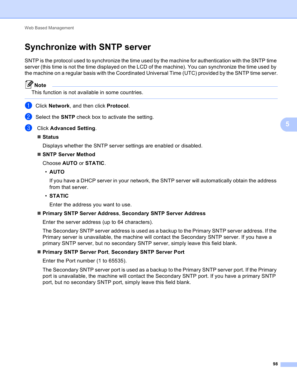 Synchronize with sntp server | Brother MFC-8950DWT User Manual | Page 105 / 187