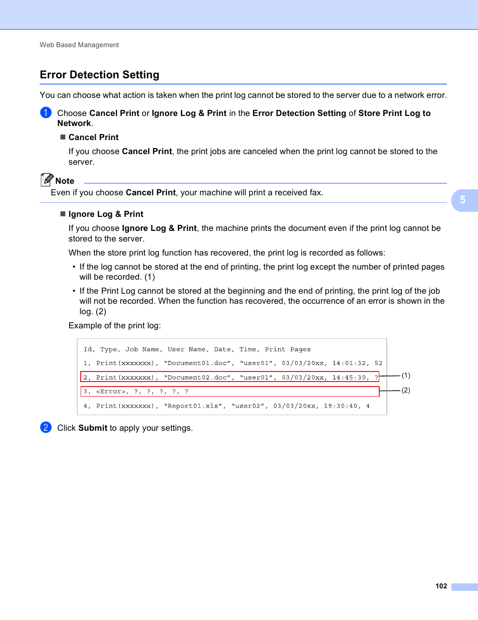 Error detection setting, 5error detection setting | Brother MFC-8950DWT User Manual | Page 109 / 187