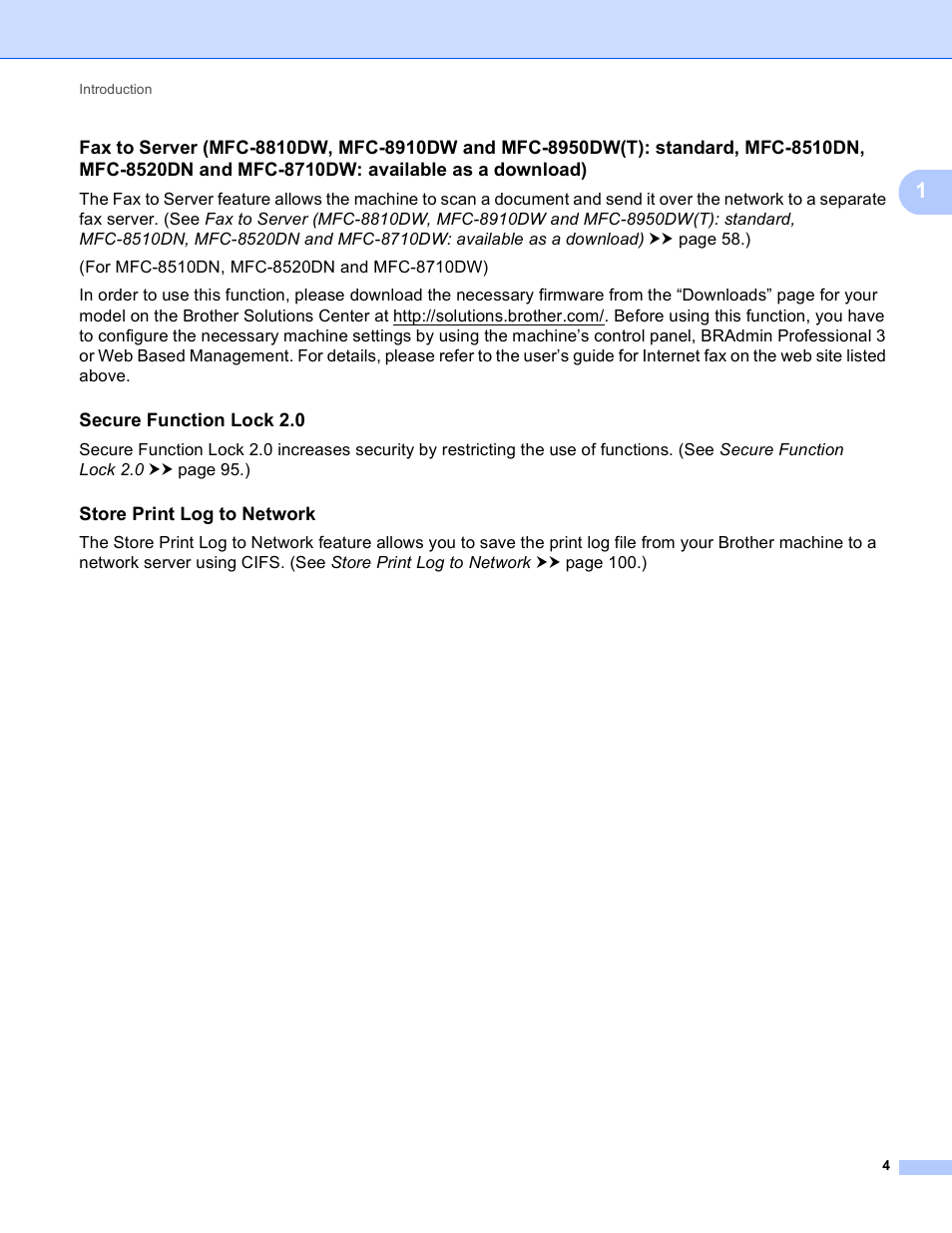 Secure function lock 2.0, Store print log to network | Brother MFC-8950DWT User Manual | Page 11 / 187