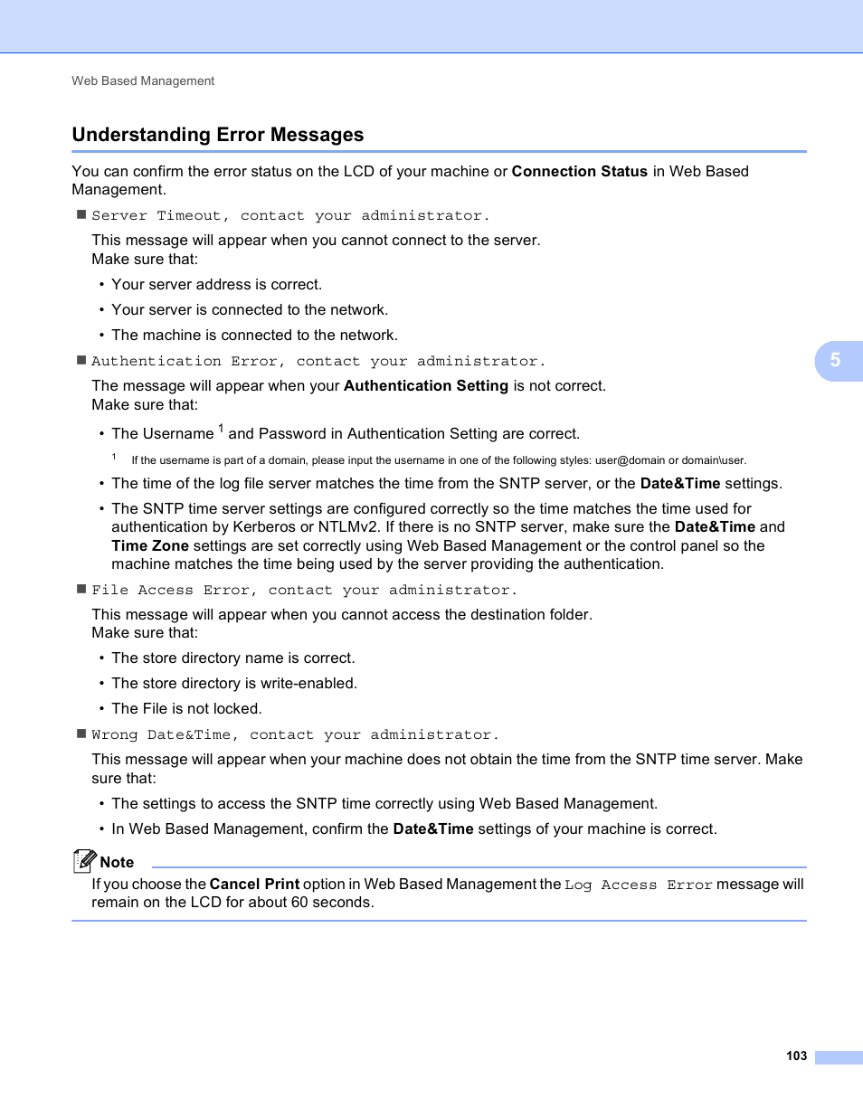 Understanding error messages, 5understanding error messages | Brother MFC-8950DWT User Manual | Page 110 / 187