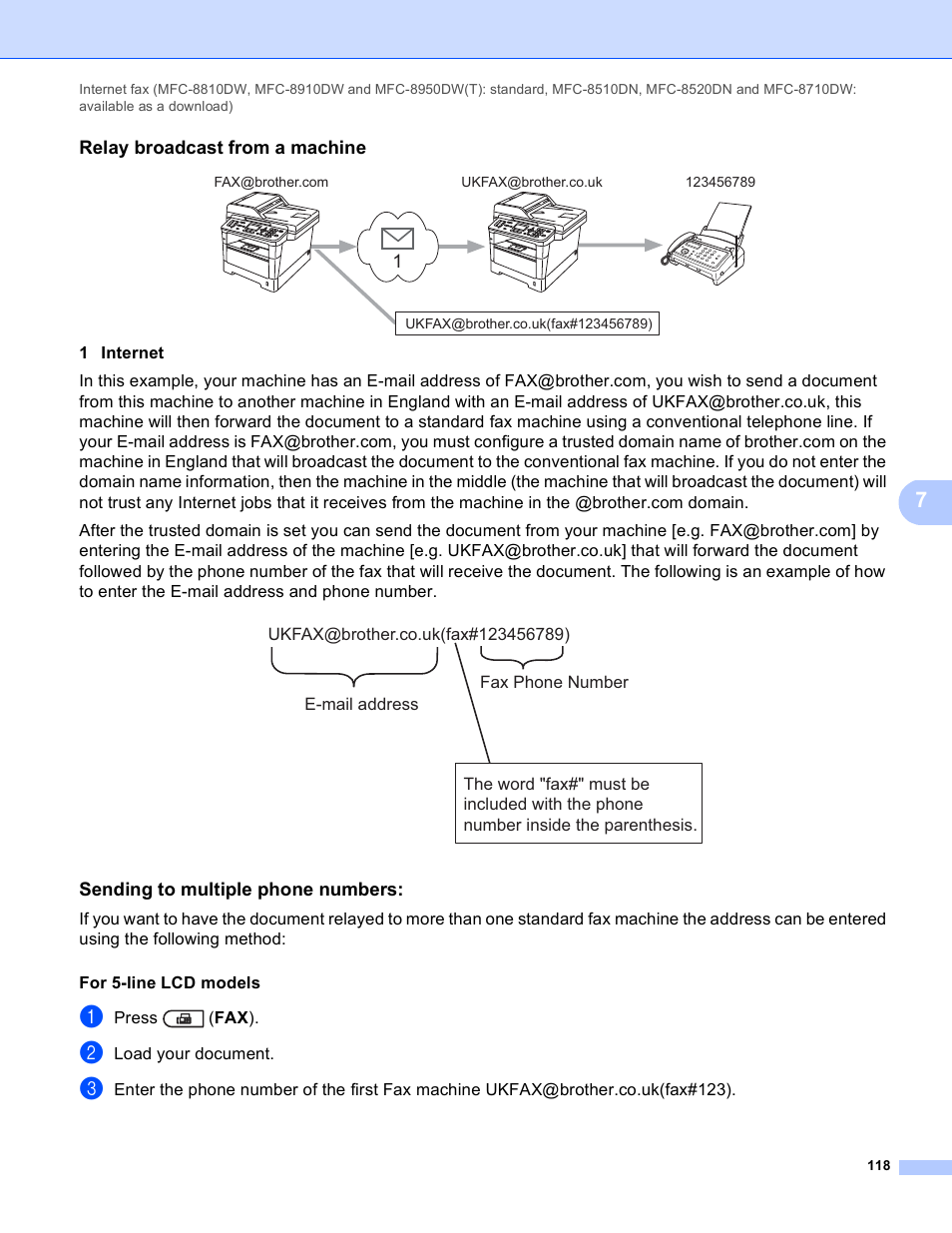 Relay broadcast from a machine, Sending to multiple phone numbers | Brother MFC-8950DWT User Manual | Page 125 / 187