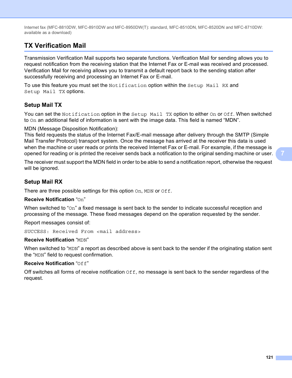 Tx verification mail, Setup mail tx, Setup mail rx | 7tx verification mail | Brother MFC-8950DWT User Manual | Page 128 / 187