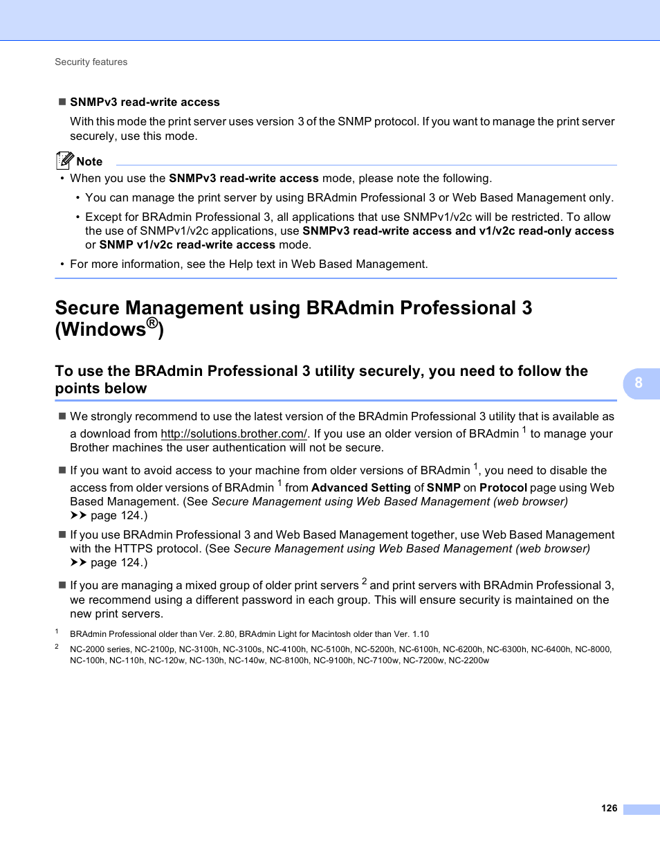 Secure management using, Bradmin professional 3 (windows | Brother MFC-8950DWT User Manual | Page 133 / 187