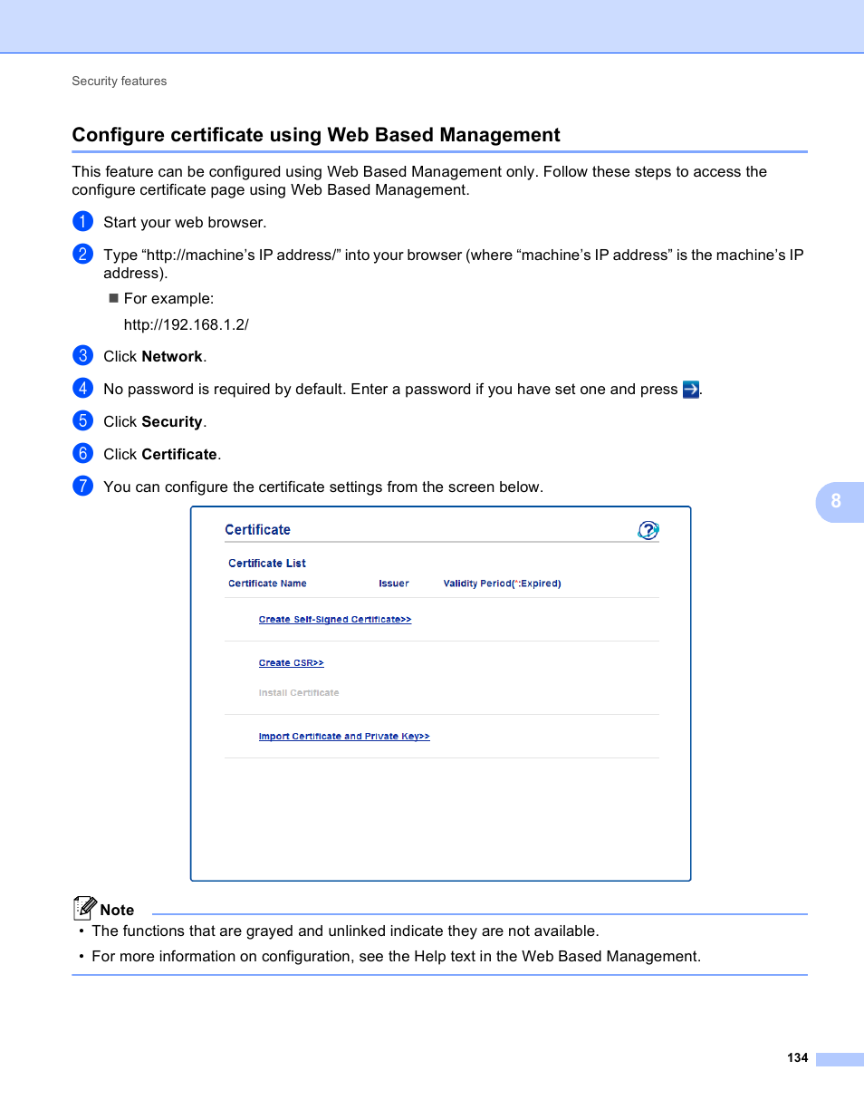 Configure certificate using web based management, 8configure certificate using web based management | Brother MFC-8950DWT User Manual | Page 141 / 187