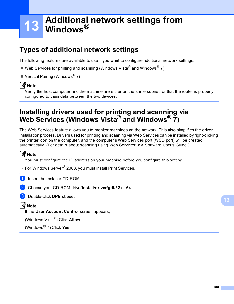 13 additional network settings from windows, Types of additional network settings, Additional network settings from windows | Windows vista, And windows | Brother MFC-8950DWT User Manual | Page 173 / 187