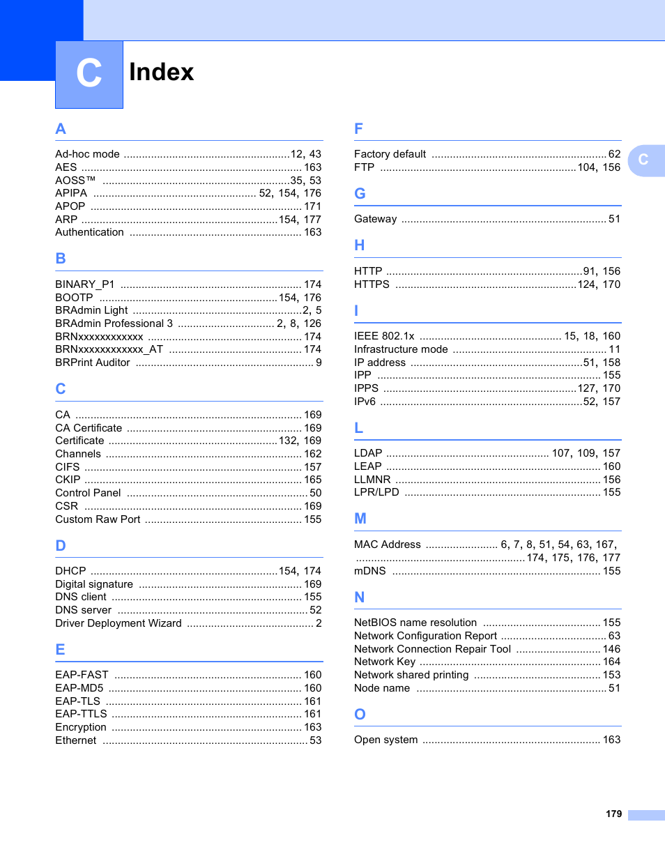 Index | Brother MFC-8950DWT User Manual | Page 186 / 187