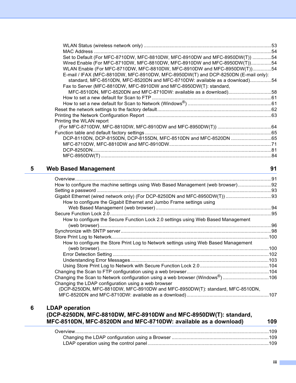 Brother MFC-8950DWT User Manual | Page 4 / 187