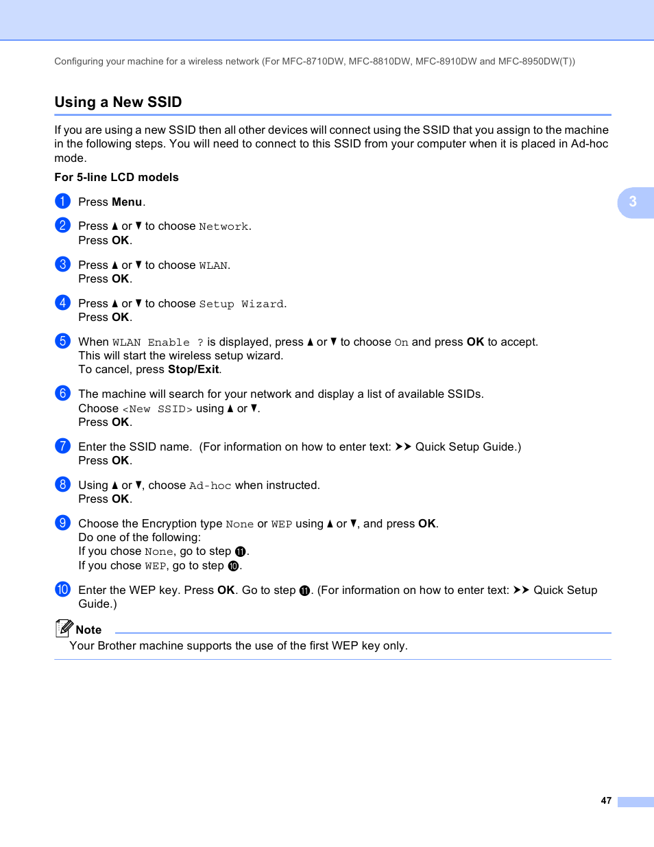 Using a new ssid | Brother MFC-8950DWT User Manual | Page 54 / 187