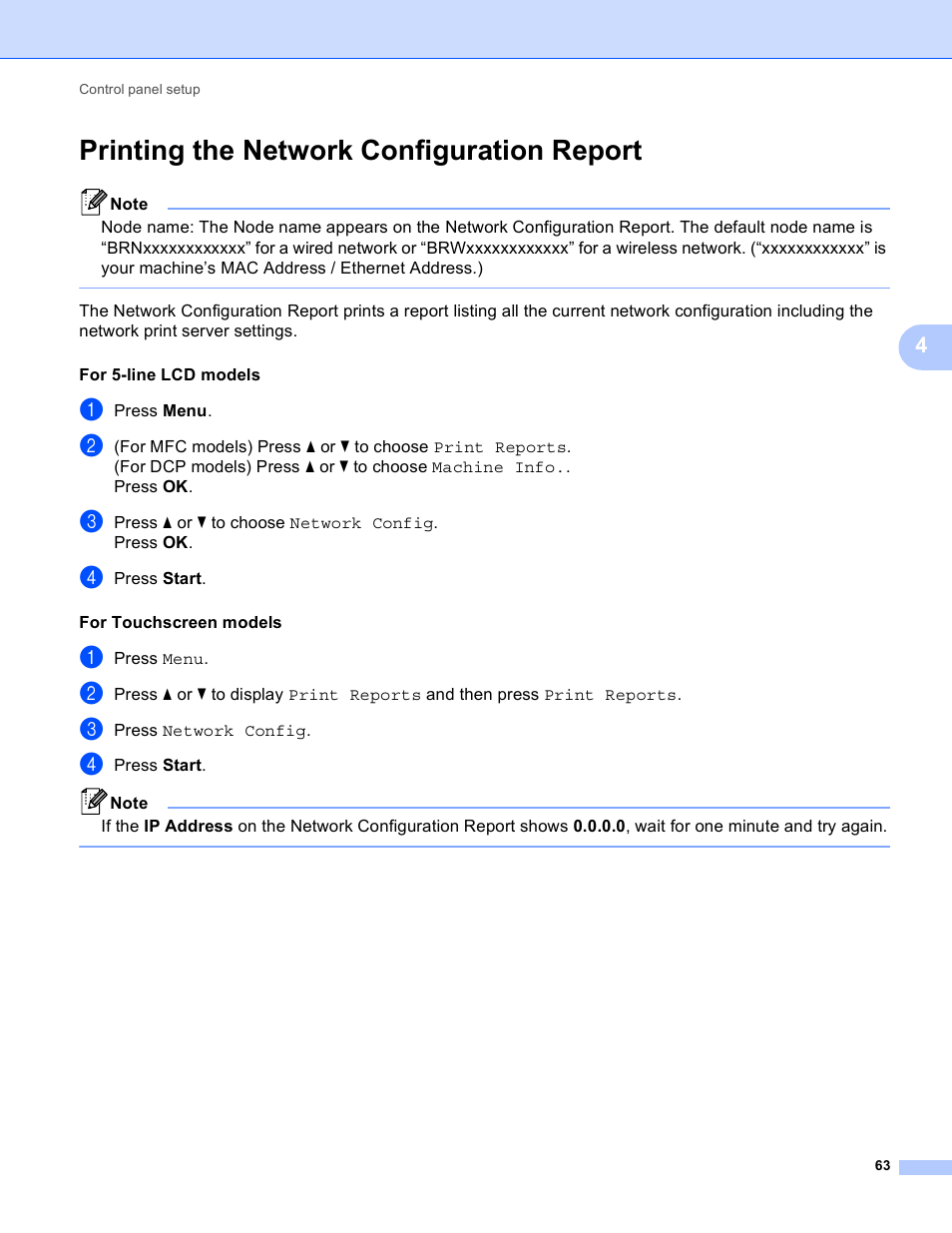 Printing the network configuration report | Brother MFC-8950DWT User Manual | Page 70 / 187