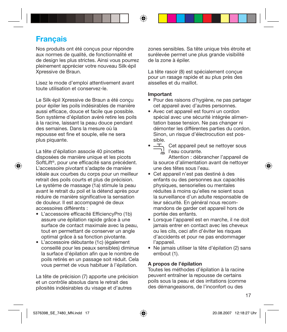 Français | Braun 7480 Silk-épil Xpressive User Manual | Page 17 / 102