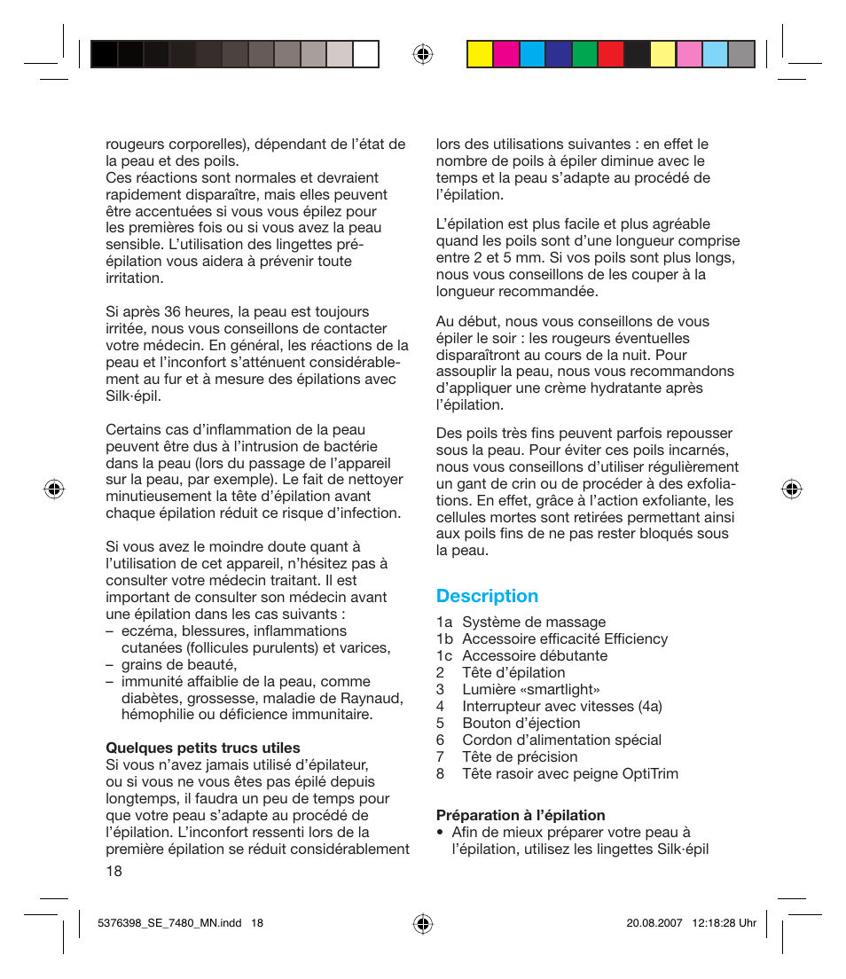 Description | Braun 7480 Silk-épil Xpressive User Manual | Page 18 / 102