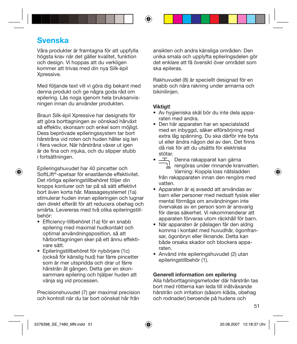 Svenska | Braun 7480 Silk-épil Xpressive User Manual | Page 51 / 102