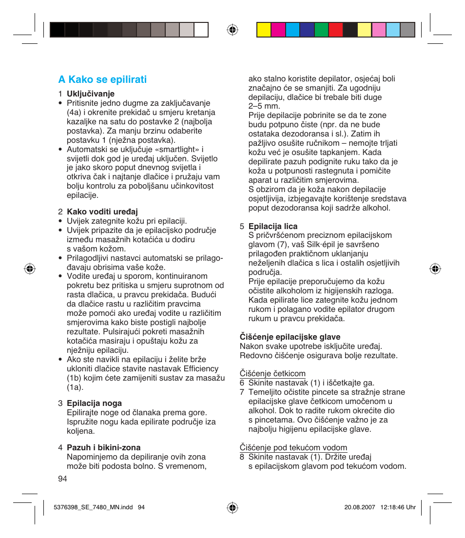 A kako se epilirati | Braun 7480 Silk-épil Xpressive User Manual | Page 94 / 102