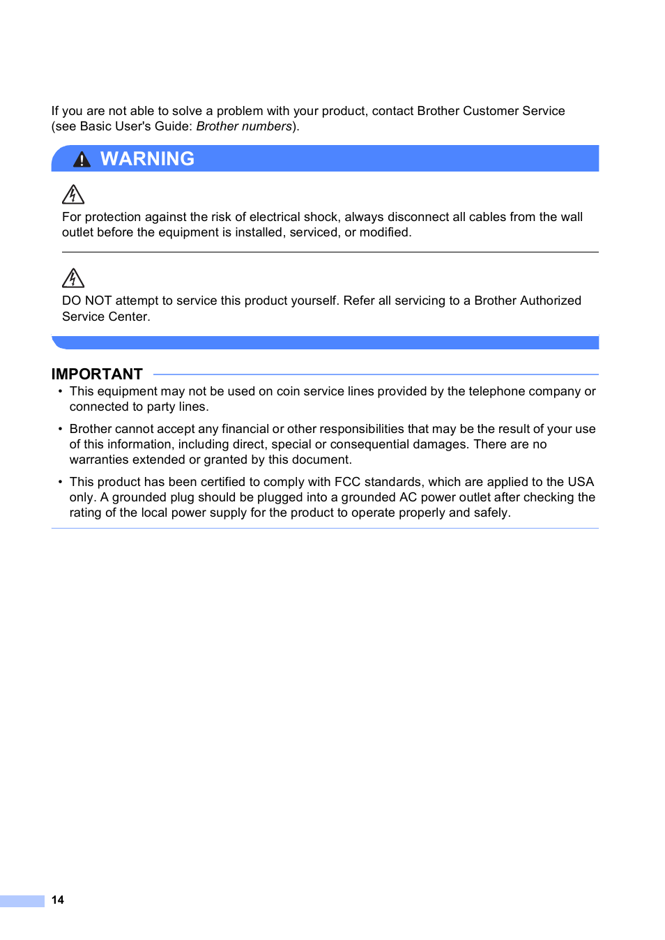 Warning, Important | Brother MFC-9130CW User Manual | Page 14 / 21