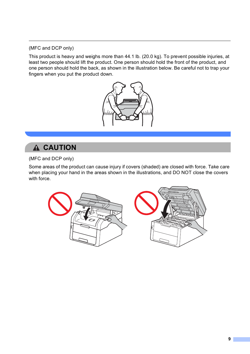 Caution | Brother MFC-9130CW User Manual | Page 9 / 21