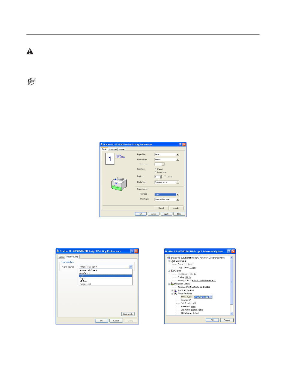 Printing on transparencies, Printing on transparencies from the paper tray, Printing on transparencies -28 | Printing on transparencies from the paper tray -28 | Brother HL-6050DN User Manual | Page 36 / 179