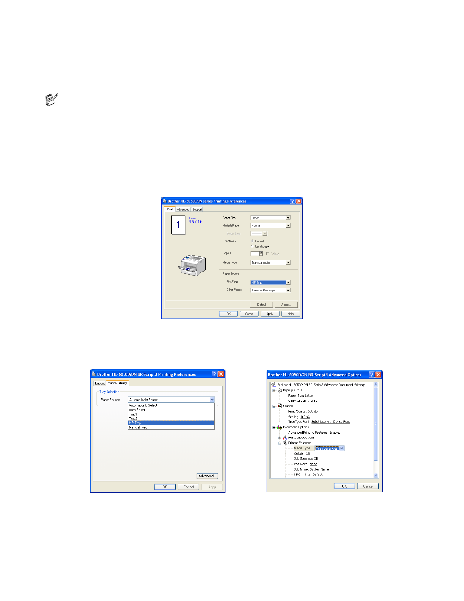 Printing on transparencies from the mp tray, Printing on transparencies from the mp tray -31 | Brother HL-6050DN User Manual | Page 39 / 179