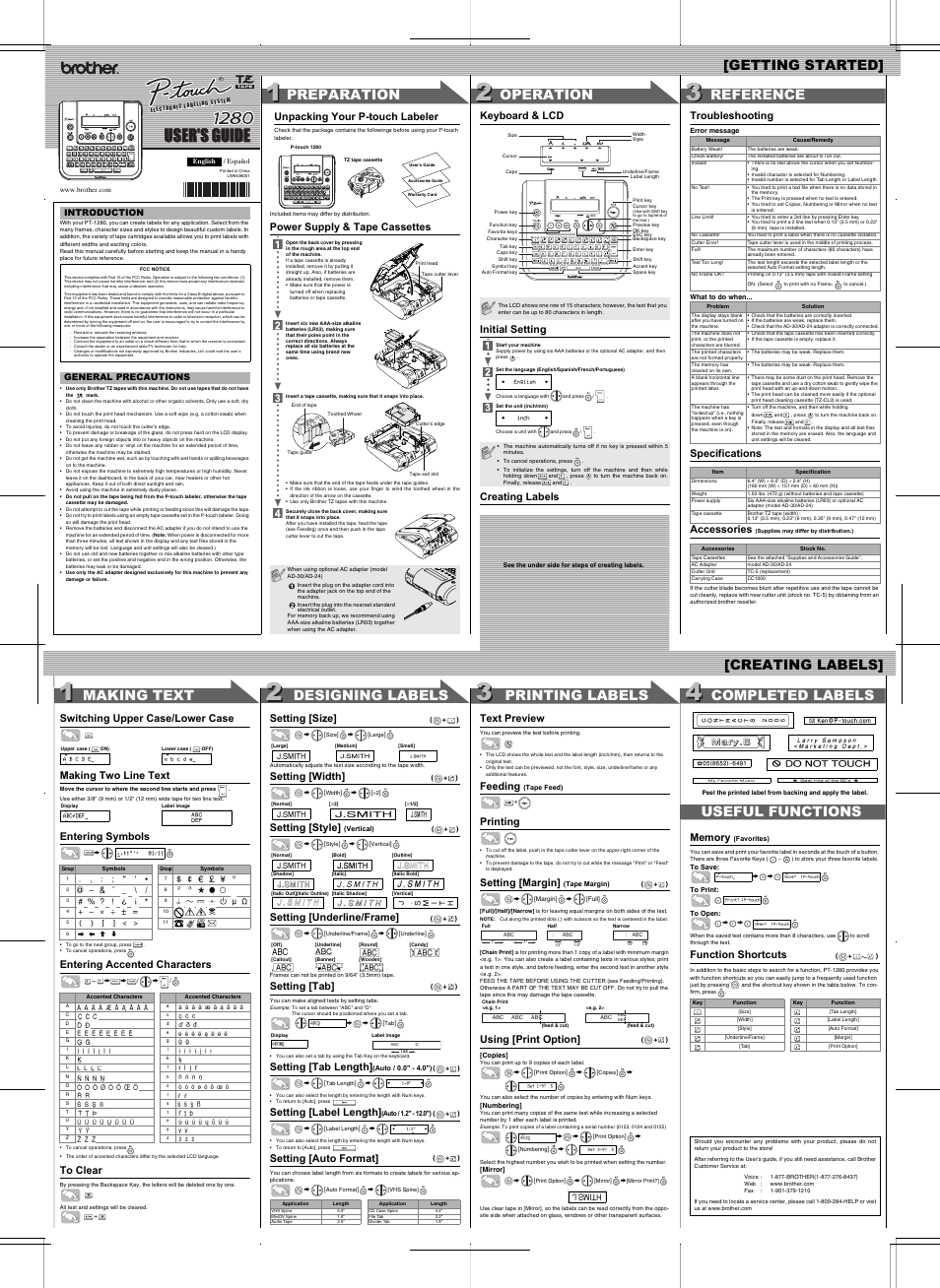 Brother PT-1280 User Manual | 1 page