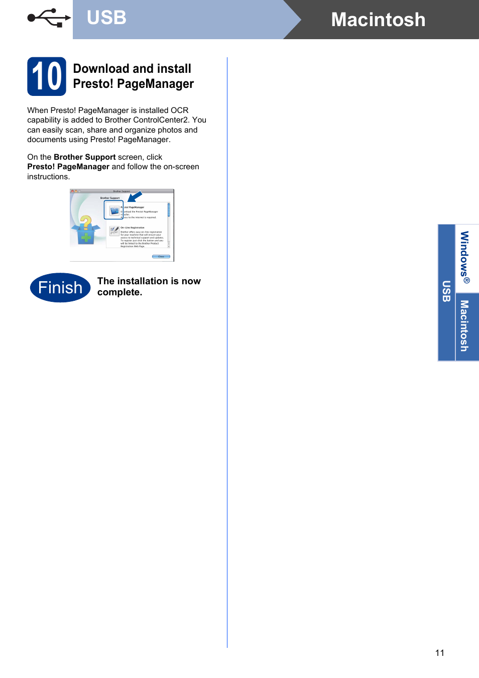 Macintosh usb, Finish | Brother DCP-7060D User Manual | Page 11 / 19