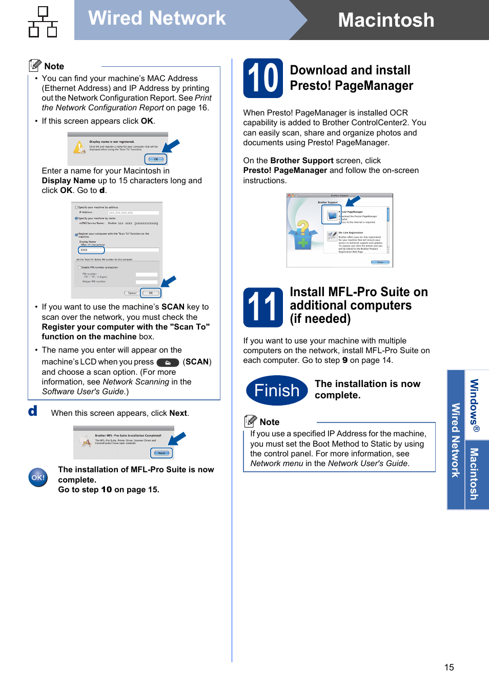 Macintosh wired network, Finish | Brother DCP-7060D User Manual | Page 15 / 19