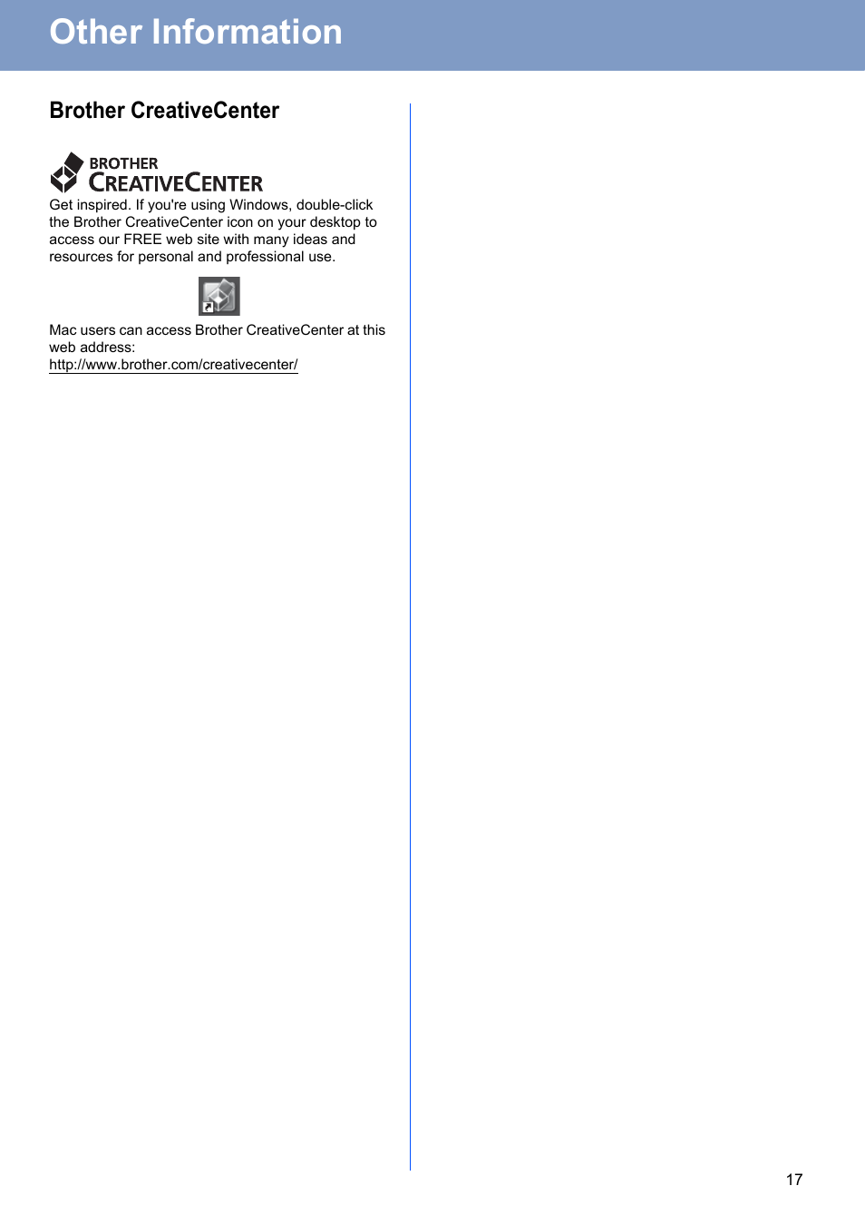 Other information, Brother creativecenter | Brother DCP-7060D User Manual | Page 17 / 19