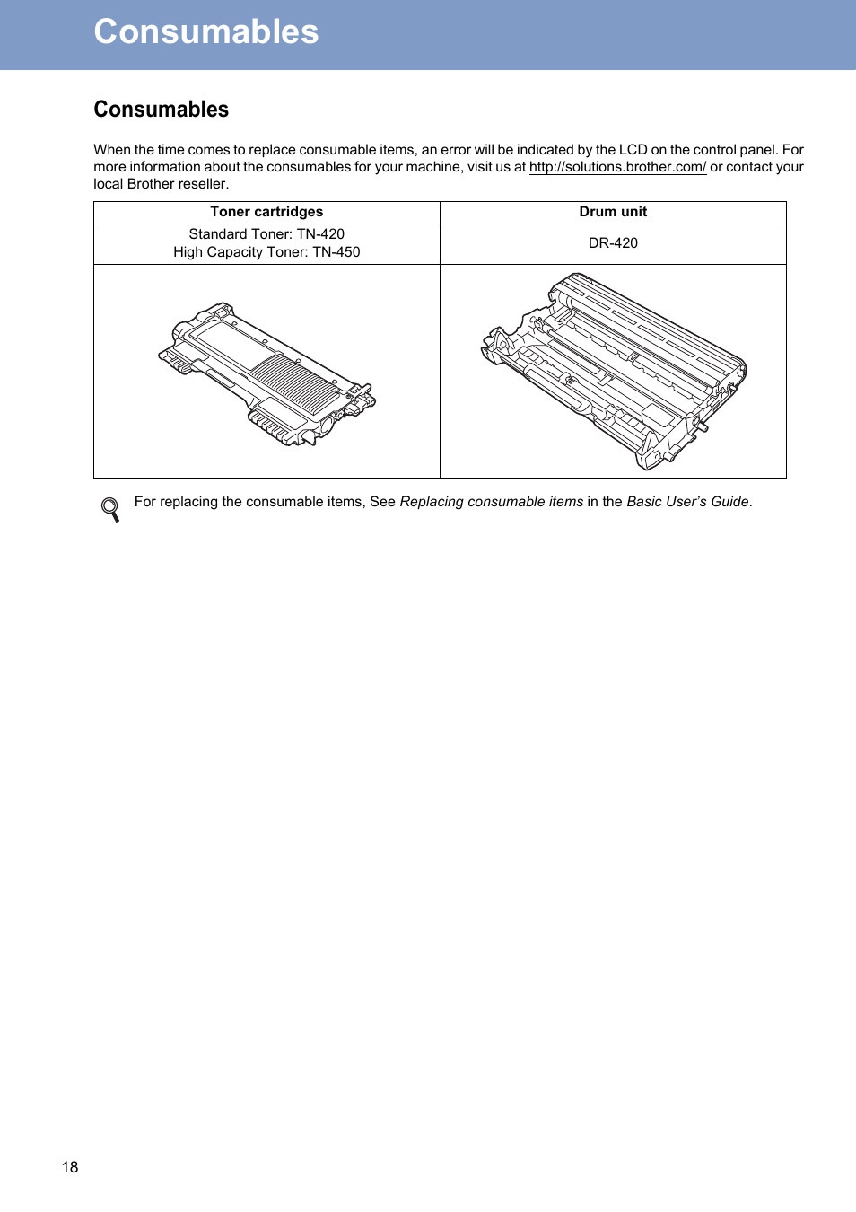 Consumables | Brother DCP-7060D User Manual | Page 18 / 19