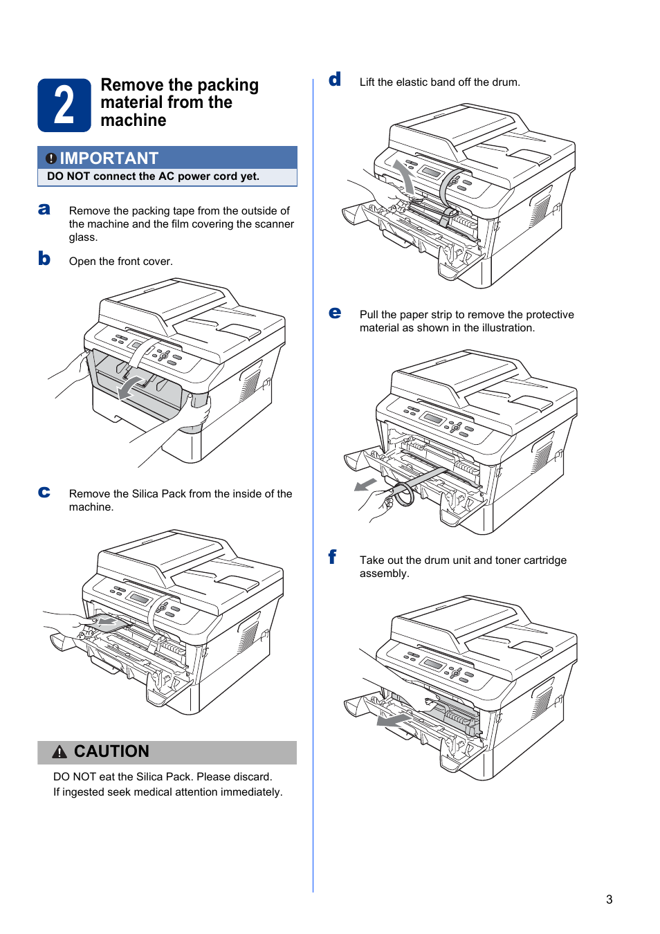 2 remove the packing material from the machine | Brother DCP-7060D User Manual | Page 3 / 19