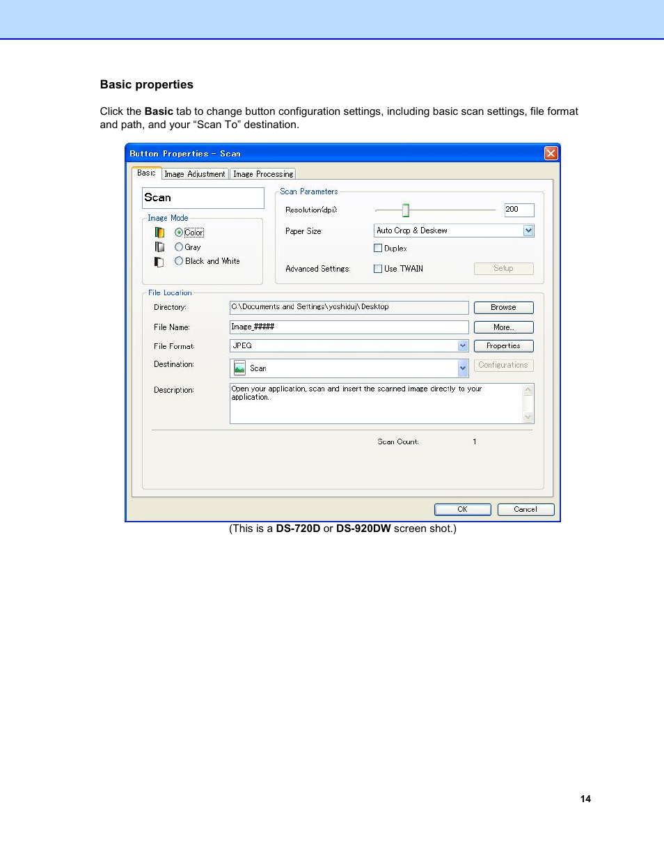 Basic properties, Ge 14 | Brother DS-920DW User Manual | Page 17 / 51