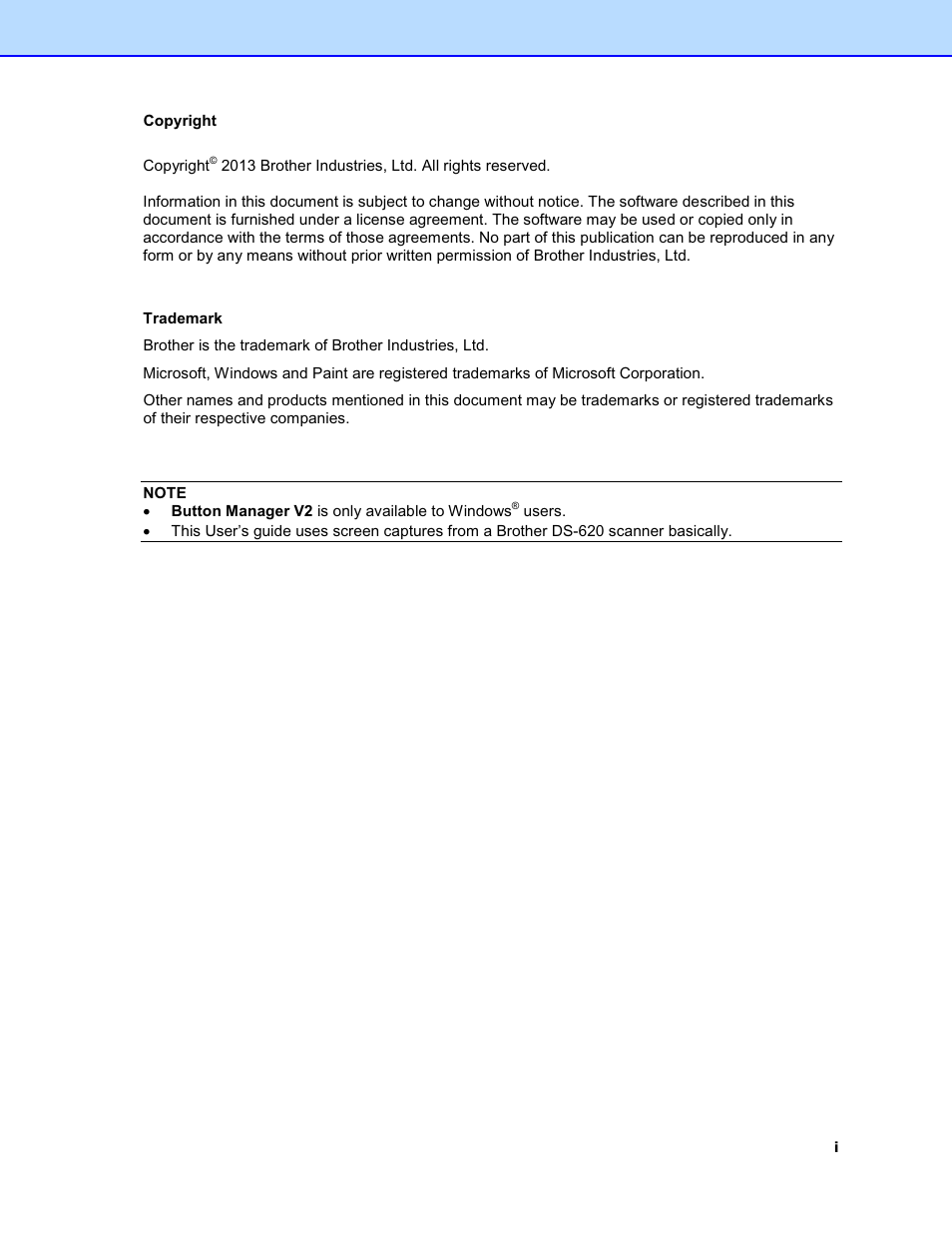 Copyright, Trademark | Brother DS-920DW User Manual | Page 2 / 51