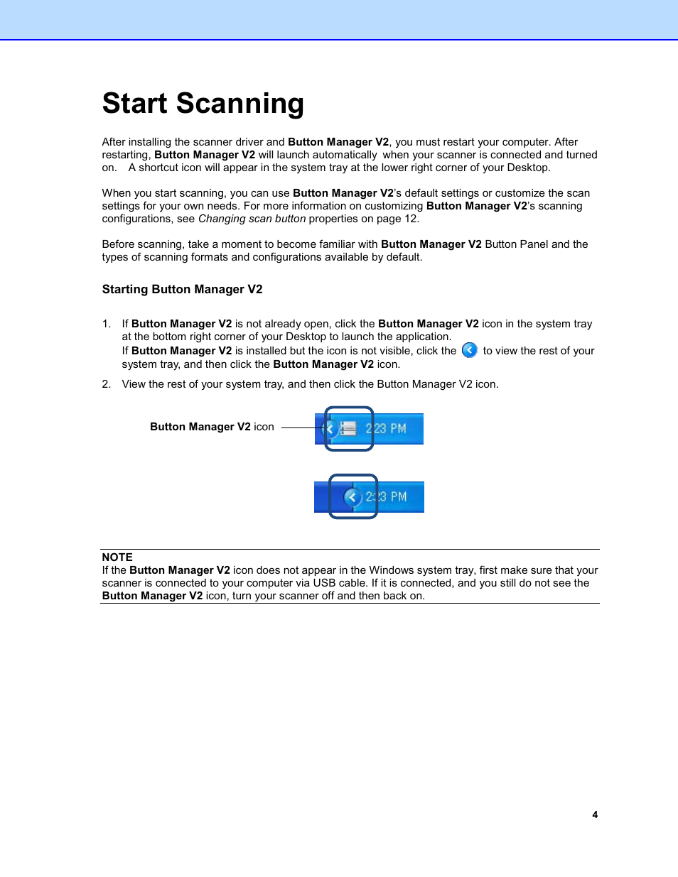 Start scanning, Starting button manager v2 | Brother DS-920DW User Manual | Page 7 / 51