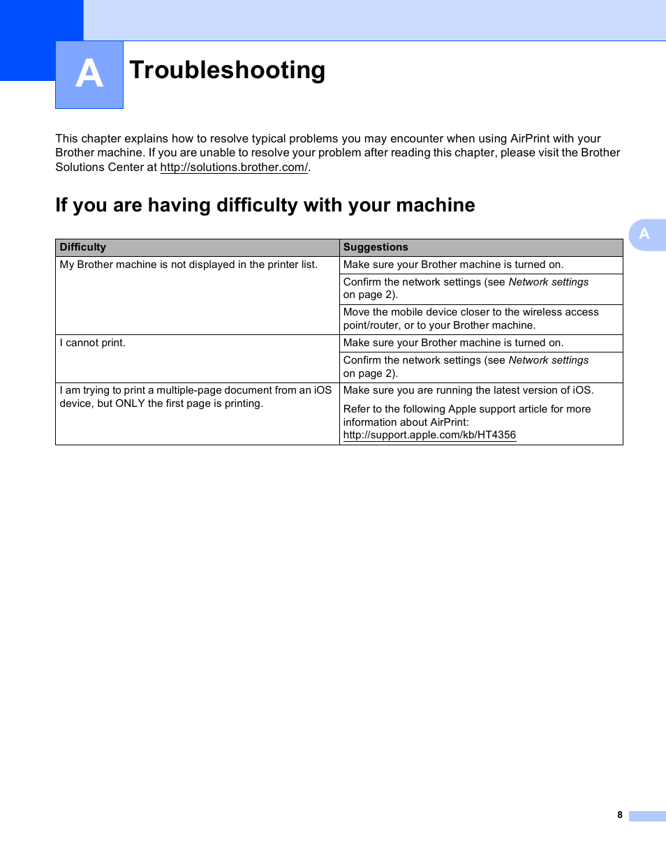 A troubleshooting, If you are having difficulty with your machine, Troubleshooting | Brother MFC-J6720DW User Manual | Page 11 / 13
