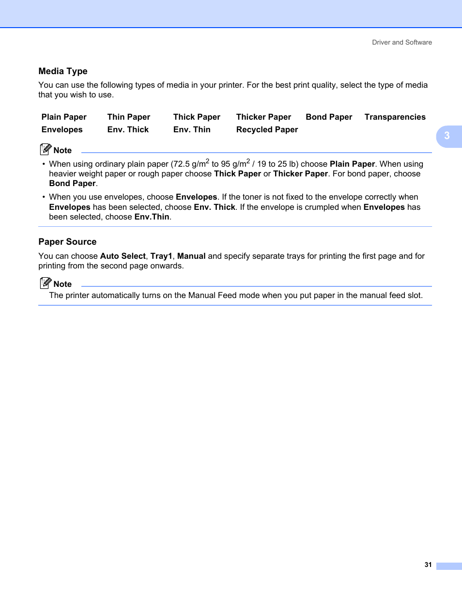 Media type, Paper source | Brother HL-2170W User Manual | Page 39 / 138