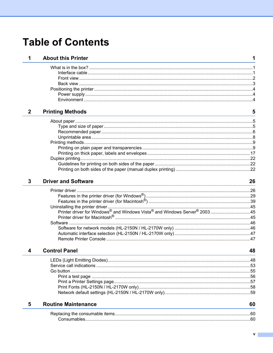 Brother HL-2170W User Manual | Page 6 / 138