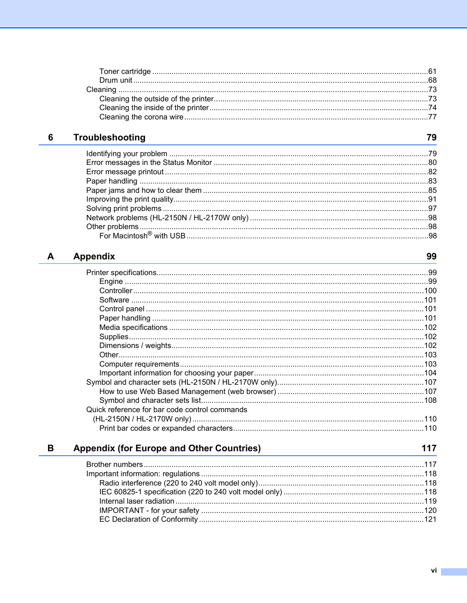 Brother HL-2170W User Manual | Page 7 / 138