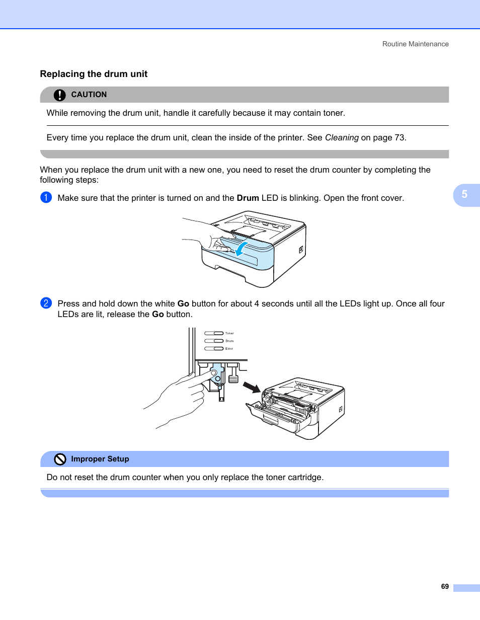 Replacing the drum unit | Brother HL-2170W User Manual | Page 77 / 138