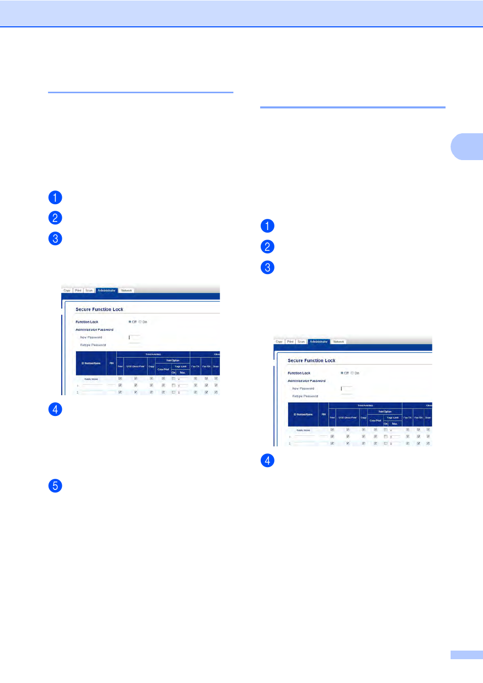 Setting up restricted users, Setting up and changing the public user mode, 2setting up restricted users | Brother MFC-9330CDW User Manual | Page 17 / 100