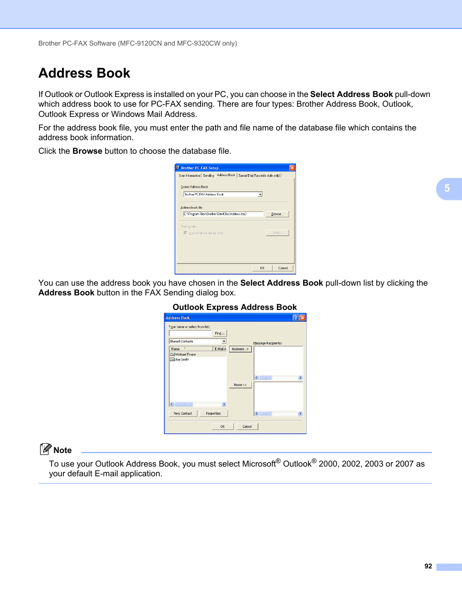 Address book, Outlook | Brother MFC-9120CN User Manual | Page 100 / 215