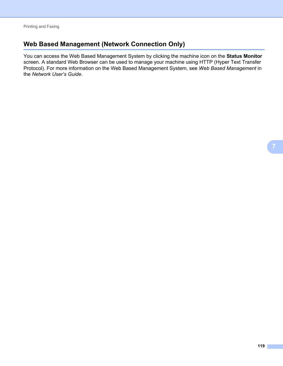 Web based management (network connection only), 7web based management (network connection only) | Brother MFC-9120CN User Manual | Page 127 / 215