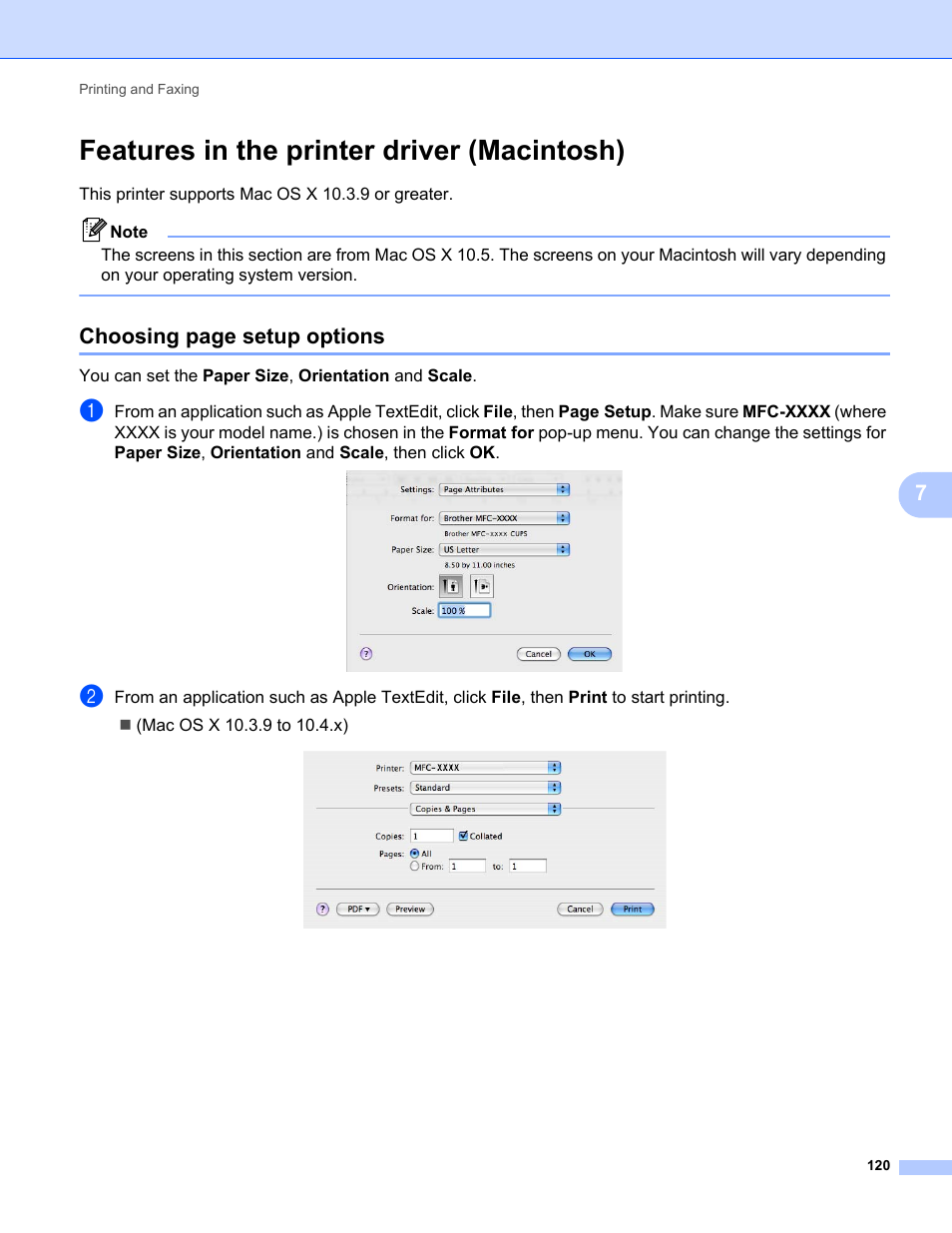 Features in the printer driver (macintosh), Choosing page setup options | Brother MFC-9120CN User Manual | Page 128 / 215