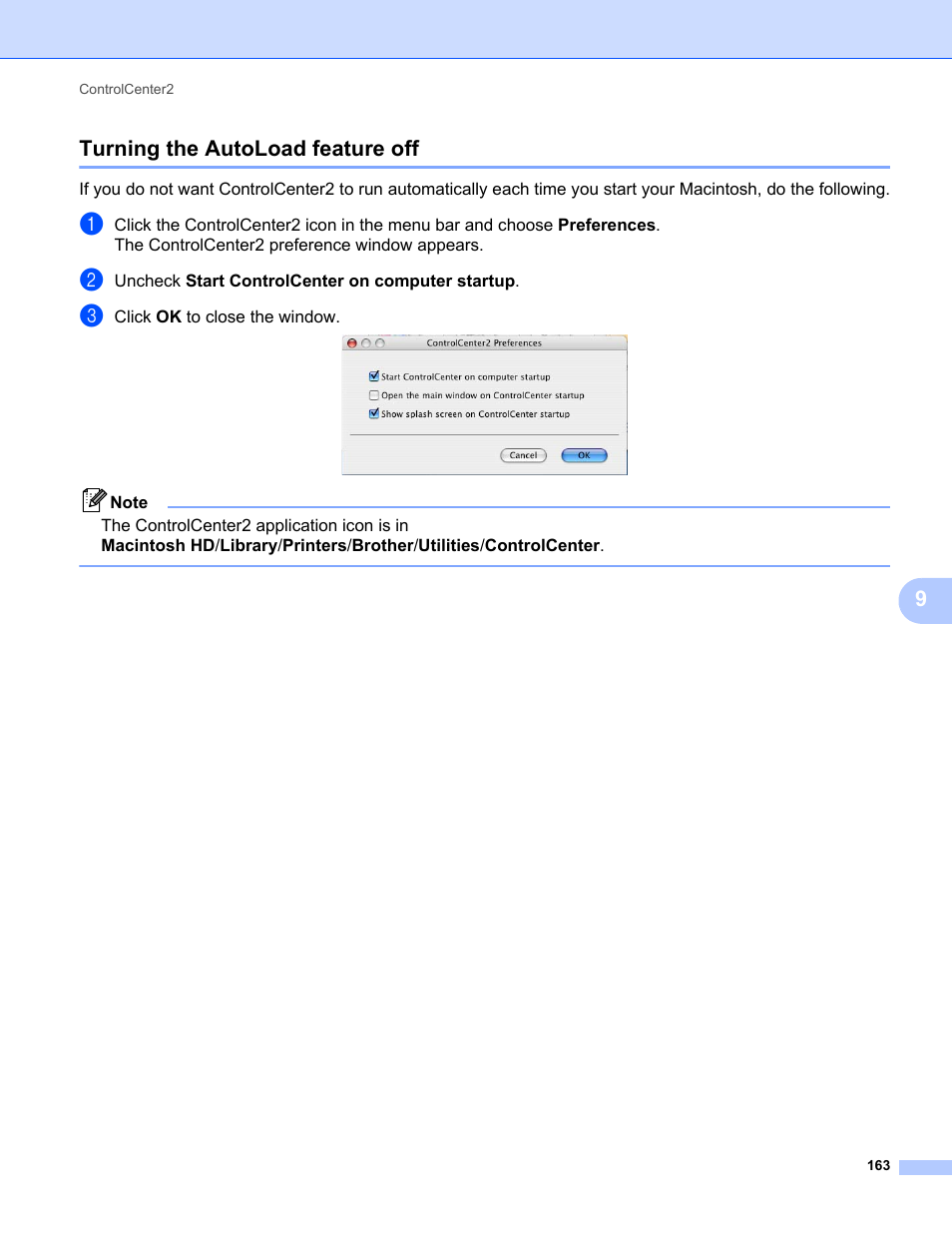 Turning the autoload feature off, 9turning the autoload feature off | Brother MFC-9120CN User Manual | Page 171 / 215