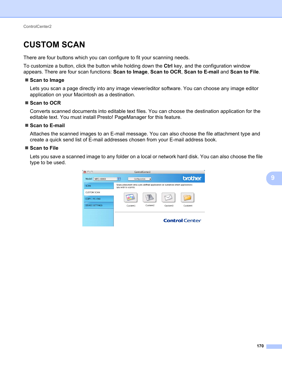 Custom scan | Brother MFC-9120CN User Manual | Page 178 / 215