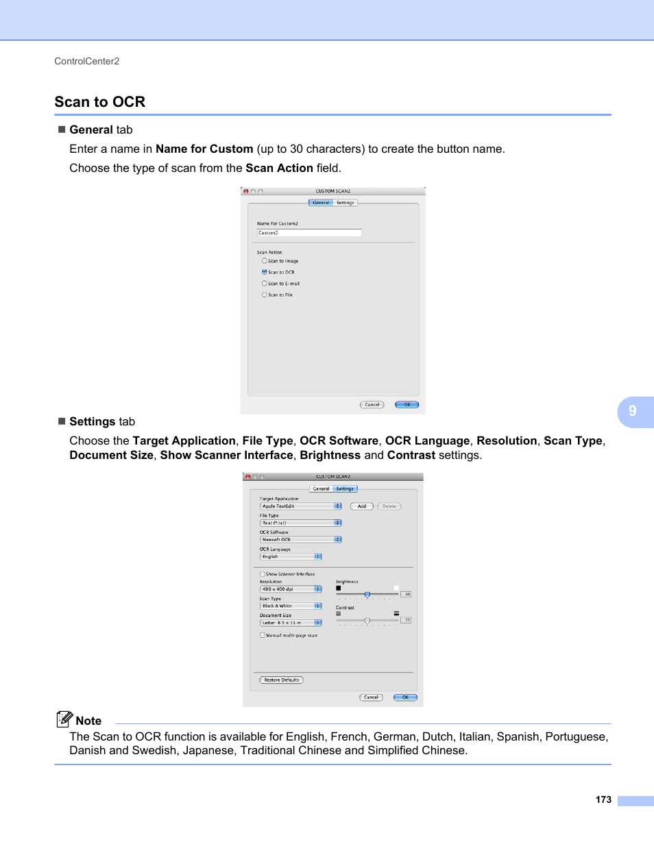 Scan to ocr, 9scan to ocr | Brother MFC-9120CN User Manual | Page 181 / 215